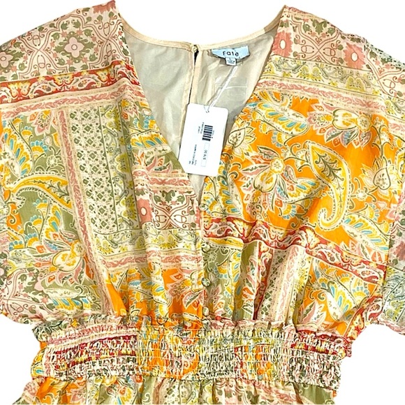 Fate The Label NWT Paisley Floral Romper Orange Patchwork Print - Picture 3 of 13